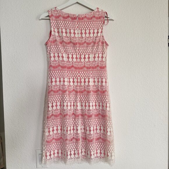 Eliza J Dress Size 2 Coral & White Balletcore Lace Coquette Boho Fringe Roaring - Picture 4 of 13